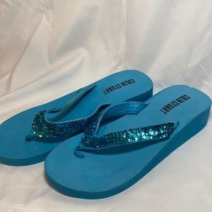 Blue sequins flip flops